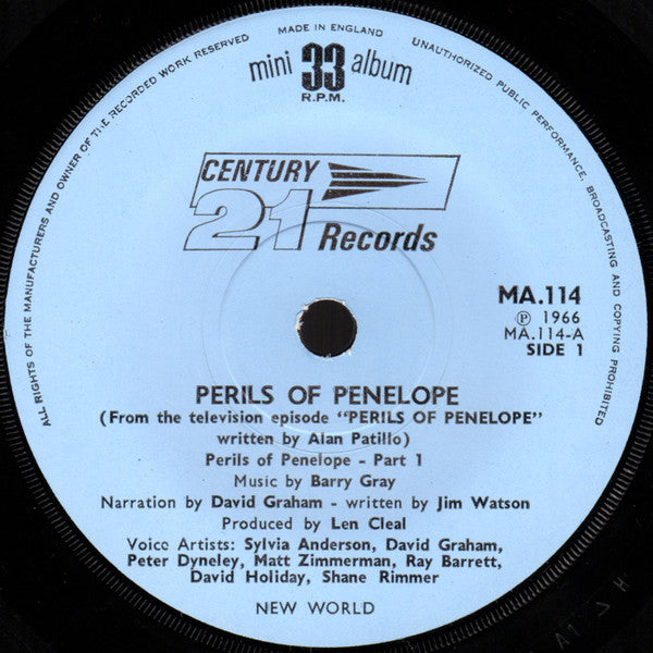 Image of Label Cover of 7" EP - VG+/VG - GERRY ANDERSON/ CENTURY 21, Perils Of Penelope (Century 21; MA114, UK 1966, Laminated Flipback Sleeve), ,  - 4126117E