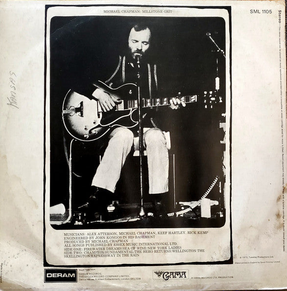 Image of Back Cover of 4745351S: LP - MICHAEL CHAPMAN, Millstone Grit (Deram; SML1105, UK 1973) Strong G+. A few pops and audible marks. Surface marks. Light edge wear.   VG/G+