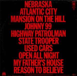 Image of Back Cover of LP - VG/VG - BRUCE SPRINGSTEEN, Nebraska (CBS Orange/Yellow; CBS 25100, UK 1982, Inner, "Made In England" At Bottom of Label Rim), Light marks, cover scuffing,  - 3546023S
