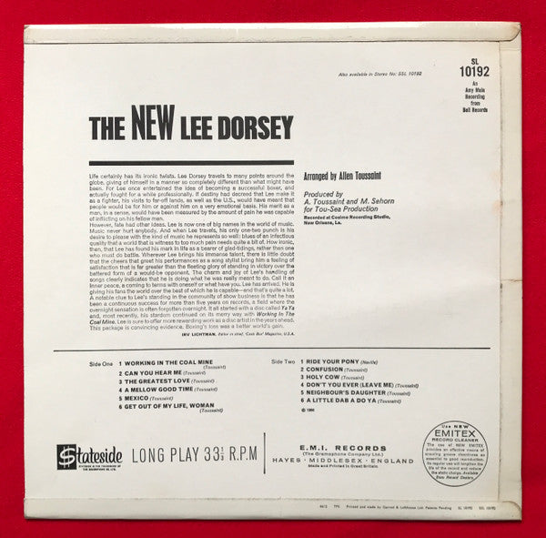 Image of Back Cover of LP - VG/G+ - THE NEW LEE DORSEY, Working In The Coal Mine (Stateside; SL 10192, UK (US Sleeve) 1966, Mono), Marks on either side of the record. Sleeve is creased slightly.,  - 3946434S