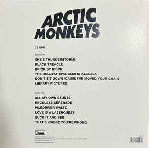 Image of Back Cover of LP - NEW/NEW - ARCTIC MONKEYS, Suck it and See (Domino; WIGLP258, UK 2021 Reissue, Embossed Gatefold Sleeve, Insert, 180 Gram & Download), , Light and airy, filmic but intimate, carefully arranged but deceptively powerful, 'Suck It and See' is Arctic Monkeys' fourth album. Recorded at Sound City Studios in Los Angeles with long-time producer / collaborator James Ford, it has a summery pop feel, with the bulk of work completed on the West Coast. Retaining only a modicum of the heavines