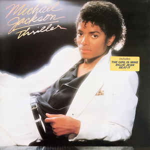 Image of Front Cover of LP - G+/VG - MICHAEL JACKSON, Thriller (Epic Dark Blue and Yellow; EPC 85930, Europe 1982, Gatefold, Inner), Small Tear On Back Sleeve, vinyl has light marks only.,  - 4146120S