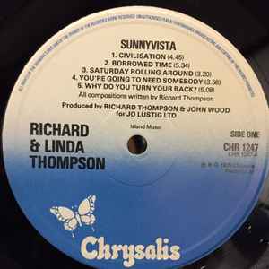 Image of Label Cover of LP - VG+/VG+ - RICHARD AND LINDA THOMPSON, Sunnyvista (Chrysalis; CHR 1247, UK 1979), Clean copy,  - 3816458C