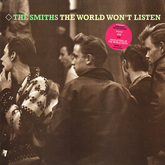 Image of Front Cover of LP - VG/G+ - THE SMITHS, The World Won't Listen (Rough Trade; ROUGH 101, UK 1987, Inner With Catalogue Number, EMI Pressing), Hype stickered sleeve. Seam split to bottom edge of about 23cm, heavy wear to bottom left corner.,  - 2226082E