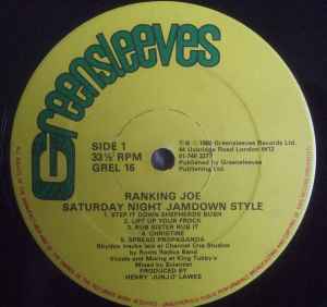 Image of Label Cover of LP - VG/VG - RANKING JOE, Saturday Night Jamdown Style (Greensleeves Records; GREL16, UK 1980), Marks and scuffs, plays VG.,  - 3716032C