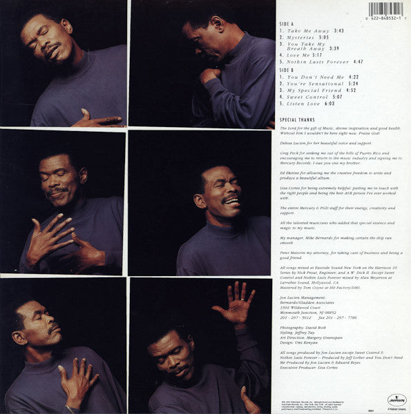 Image of Back Cover of LP - VG/G+ - JON LUCIEN, Listen Love (Mercury; 848 532-1, US 1991), Light Marks only.,  - 2815221C