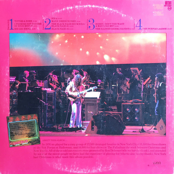 Image of Back Cover of 2xLP - EX/EX - FRANK ZAPPA, In New York (Discreet; 69 204, France 1978, Gatefold), Opened Instore, Still In Shrinkwrap,  - 2826104E