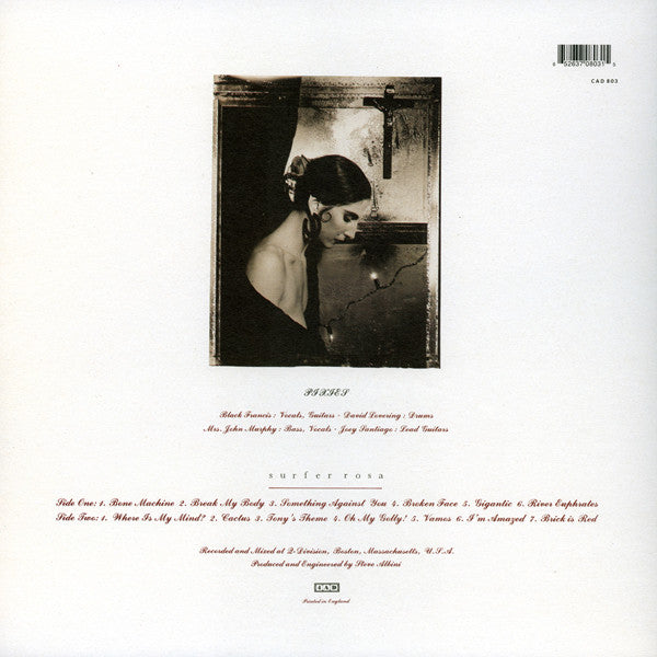 Image of Back Cover of 3014211C: LP - PIXIES, Surfer Rosa (4AD; CAD 803, US 2000s Reissue, Inner)   NEW/NEW