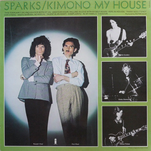 Image of Back Cover of LP - VG/VG - SPARKS, Kimono My House (Island Pink Rim; ILPS 9272, UK 1974, Laminated, Pinched Spine Sleeve, Inner, EMI Pressing), Edge Wear,  - 1816113C
