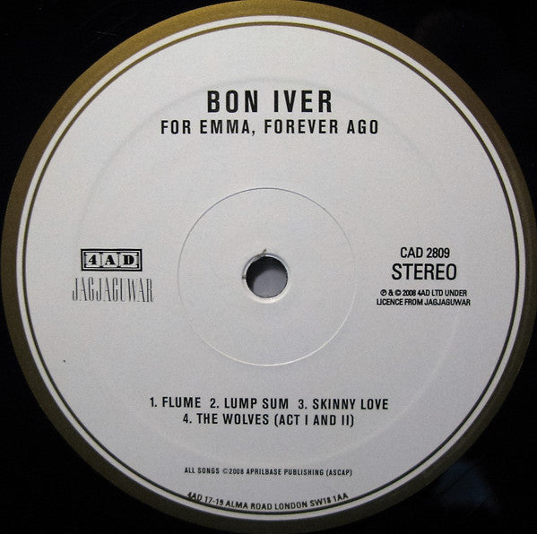 Image of Label Cover of 4234209E: LP - BON IVER, For Emma, Forever Ago (4AD; CAD2809, UK 2009, Insert)   NEW/NEW