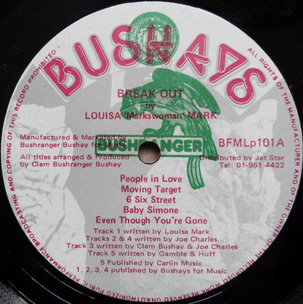 Image of Label Cover of LP - G+/G+ - LOUISA MARK, Breakout (Bushays; BFMLP 101, UK 1981), Brush marks only, plays fine. WOL. Sleeve is taped on all seams, worn, WOC.,  - 3216356C