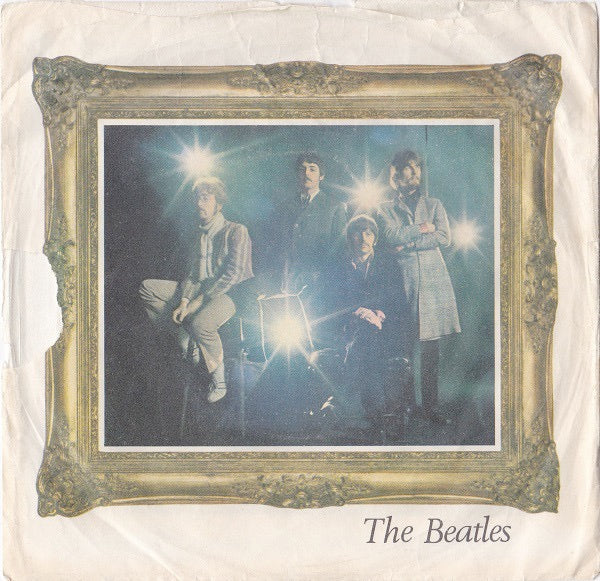 Image of Front Cover of 7" - G+/VG - THE BEATLES, Strawberry Fields Forever / Penny Lane (EMI; R5570, UK 1967, Thin Picture Sleeve Wavy Cut Top, Push Out Centre), Sticker And Writing On Sleeve, Sticker On Label,  - 2426180E