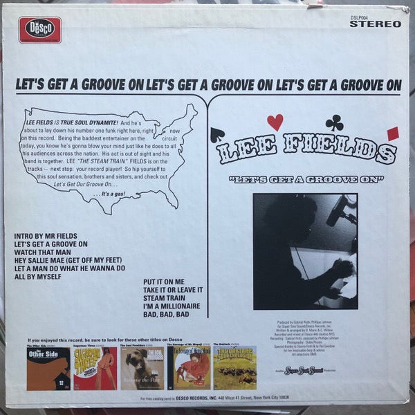 Image of Back Cover of LP - VG+/VG - LEE FIELDS, Let's Get A Groove On (Desco; DSLP-004, US 1998, Pasteback Sleeve), Sleev still in shrink. Disc has light marks only.,  - 2415231C