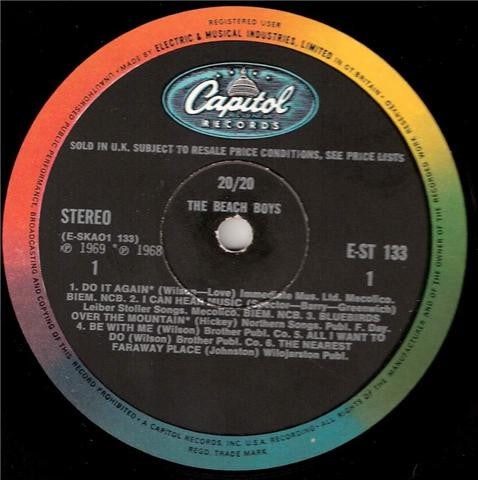 Image of Label Cover of LP - VG/VG - THE BEACH BOYS, 20/20 (Capitol Colorband; EST133, UK 1969, Gatefold, Stereo), ,  - 4326333E