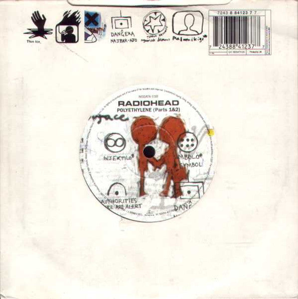 Image of Back Cover of 7" - VG+/VG+ - RADIOHEAD, Paranoid Android/ Polyethylene (Parts 1 & 2) (Parlophone; NODATA 01, UK 1997, Die Cut Picture Sleeve, Blue Translucent Vinyl), Lovely copy.,  - 3556198S