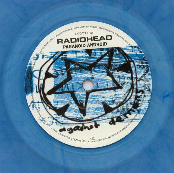 Image of Label Cover of 7" - VG+/VG+ - RADIOHEAD, Paranoid Android/ Polyethylene (Parts 1 & 2) (Parlophone; NODATA 01, UK 1997, Die Cut Picture Sleeve, Blue Translucent Vinyl), Lovely copy.,  - 3556198S