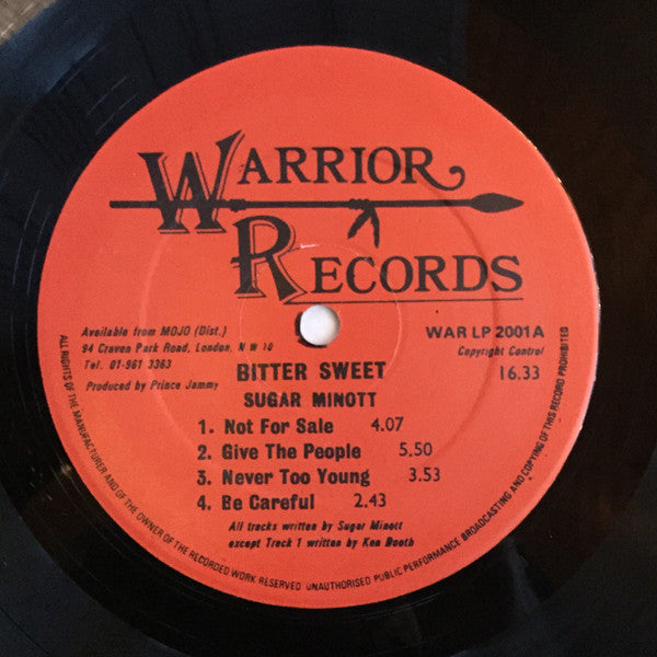 Image of Label Cover of LP - G+/VG - SUGAR MINOTT, Bitter Sweet (Warrior; WARLP2001, UK 1979), Sleeve shows creases/ringwear. Light hairlines but playsVG,  - 4326031E