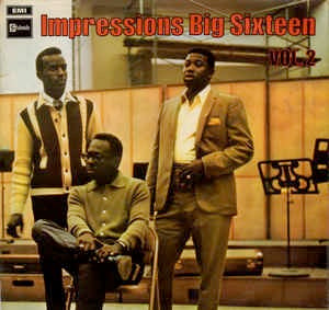 Image of Front Cover of LP - G+/VG - IMPRESSIONS, Big Sixteen Vol. 2 (Stateside; SSL 10279, UK 1969, Laminated Flipback Sleeve, Stereo), Sleeve has some damage at corner, wear and light staining. Promo sticker on label,  - 3416417C