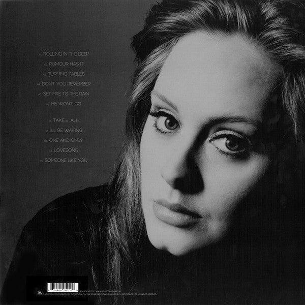 Image of Back Cover of LP - NEW/NEW - ADELE, 21 (XL; XLLP520, Europe 2011, Inner), , Adele's 2009 debut album, 19, was a Grammy-winning smash hit that revealed the singer/songwriter's knack for bittersweet soul and folk-infused love songs that brought to mind an infectious mix of Dusty Springfield and Terry Callier. The album earned her a ton of fans, and interest was high for the inevitable follow-up. In many ways, her sophomore album, the similarly age-appropriate-titled 21, is a continuation of the sound