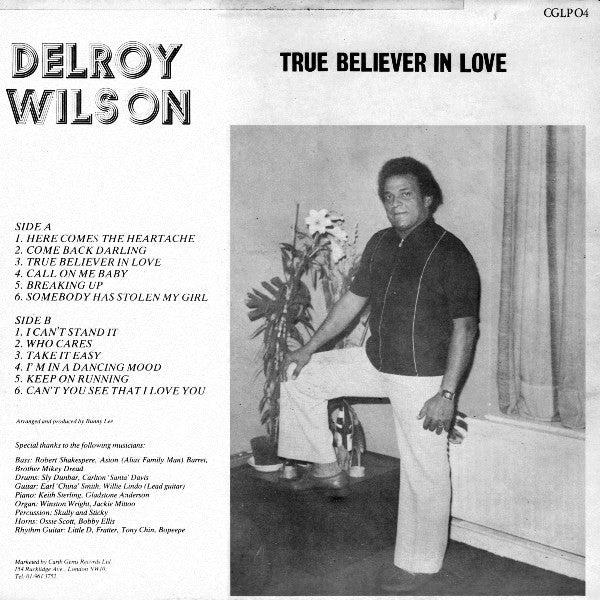 Image of Back Cover of LP - VG/G+ - DELROY WILSON, True Believer In Love (Carib Gems; CGLP 04, UK 1978, Laminated Front Sleeve), Strong G+,  - 2546073S