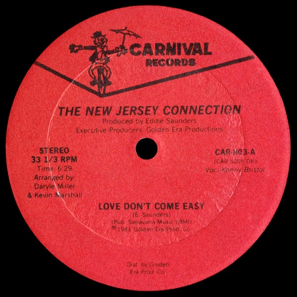 Image of Front Cover of 12" - /G - THE NEW JERSEY CONNECTION, Love Don't Come Easy / Love Don't Come Easy (Instrumental) (Carnival; CAR-803, US 1981, Plain Sleeve), Lots of marks plays with some surface noise.,  - 1716413C