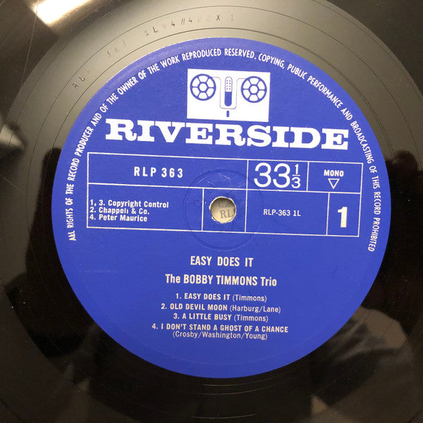 Image of Label Cover of LP - VG/VG+ - BOBBY TIMMONS TRIO, Easy Does It (Riverside; RLP363, UK 1961, Flipback Sleeve, Mono), Couple of very feint marks, light edge wear,  - 4146013S