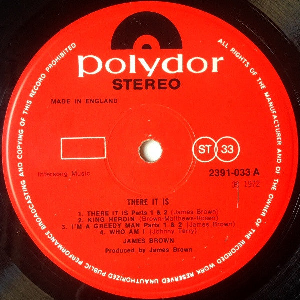 Image of Label Cover of LP - VG+/VG - JAMES BROWN, There It Is (Polydor Red Label; 2391 033, UK 1972, Laminated Sleeve), A small bit of the laminate has come away from the sleeve.,  - 3926097E