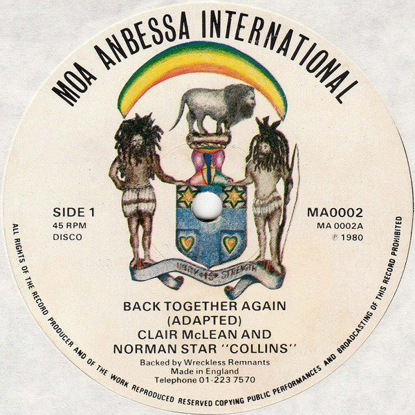 Image of Front Cover of 12" - /G - CLAIR MCLEAN & NORMAN STAR COLLINS, Back Together Again (Moa Anbessa; MA0002, UK 1980), WOL. Lots of crackle and some minor pops.,  - 3646303S