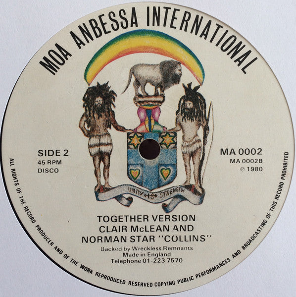 Image of Back Cover of 12" - /G - CLAIR MCLEAN & NORMAN STAR COLLINS, Back Together Again (Moa Anbessa; MA0002, UK 1980), WOL. Lots of crackle and some minor pops.,  - 3646303S