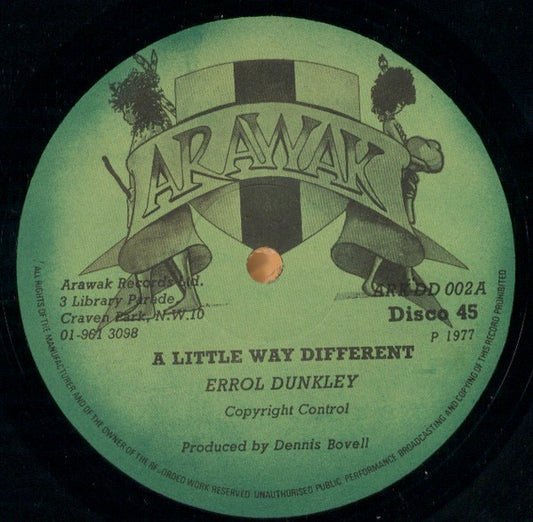 Image of Front Cover of 12" - /G+ - ERROL DUNKLEY / DREADFULL JULIO, A Little Way Different / Differentah (Arawak (Green Label); ARK DD 002, UK 1970s, Plain Sleeve), Lots of light marks but plays above grade., 07917157008 - 2416585C