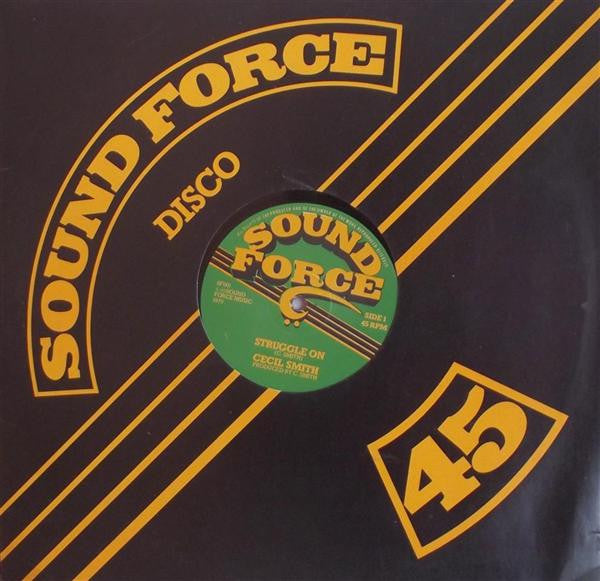 Image of Front Cover of 1924472E: 12" - CECIL SMITH, Struggle On / Moving On (Sound Force; SF001, UK 1979, Company Sleeve)   VG/VG+