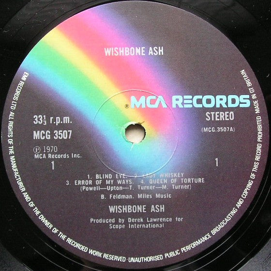 Image of Label Cover of 4624146E: LP - WISHBONE ASH, Wishbone Ash (MCA Black Rainbow; MCG3507, UK 1970s Reissue, Gatefold)   VG+/VG+