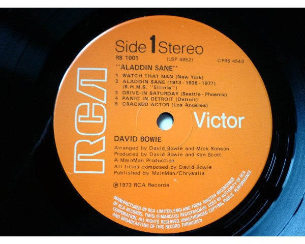 Image of Label Cover of LP - G+/VG - DAVID BOWIE, Aladdin Sane (RCA Victor Orange; RS1001, UK 1970s Reissue, Single Sleeve, Insert), Sticker Damage To Sleeve,  - 2626209E
