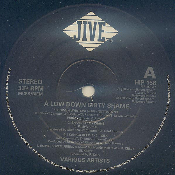 Image of Label Cover of 2xLP - VG/VG+ - VARIOUS, A Low Down Dirty Shame - OST (Jive; HIP 156, UK 1994, Inners), ,  - 3546194S