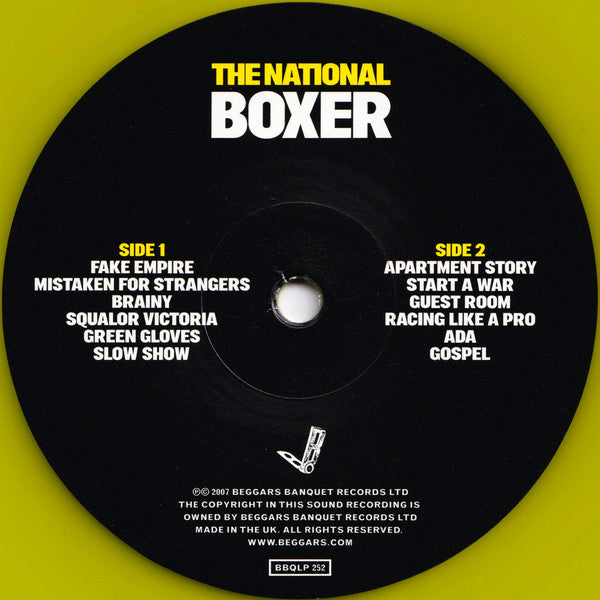 Image of Label Cover of 5214046C: LP - THE NATIONAL, Boxer (Beggars Banquet; BBQLP252, UK 2011 Reissue, Inner, Yellow Vinyl)   NEW/NEW