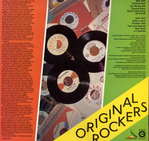 Image of Back Cover of LP - G+/G+ - AUGUSTUS PABLO, Original Rockers (Greensleeves Records; GREL 8, UK 1970s Reissue, Stereo), Very conservative grading : disc shows a lot of light lines, plays pretty much VG+ throughout. Sleeve is partially split on spine, looks great otherwise. ,  - 2316139C