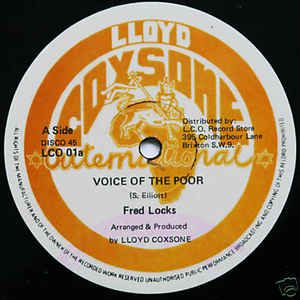 Image of Front Cover of 4824315E: 12" - FRED LOCKS & THE CREATION STEPPERS / LEVI ROOTS, Voice Of The Poor / Poor Man's Story (Lloyd Coxsone Outernational; LCO 01, UK 1981) Light marks only, plays great. Clean labels.  /VG