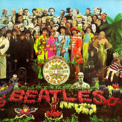 Image of Front Cover of LP - VG/G+ - THE BEATLES, Sgt. Pepper's Lonely Hearts Club Band (Parlophone Silver/Black; PCS7027, UK 1983 Reissue, Gatefold - No Apple Logo, Insert, Stereo, DMM Remastered), Hairlines, couple of light scratches, scratches in artwork on back cover,  - 3046025S