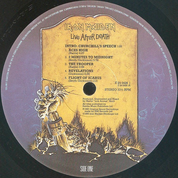 Image of Label Cover of 2xLP - VG/G+ - IRON MAIDEN, Live After Death (EMI; RIP1, UK 1985, Gatefold, Inners, No Booklet), Strong G+ - hairlines only. Edge wear. ,  - 2326341E