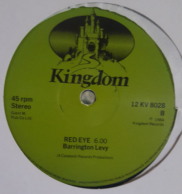 Image of Back Cover of 1214239C: 12" - BARRINGTON LEVY, Mini Bus / Red Eye (Kingdom; 12KU8028, UK 1984, Company Sleeve) Some light marks but plays well. Company sleeve with some water damage.  G+/VG