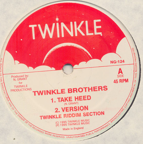 Image of Front Cover of 12" - /VG+ - TWINKLE BROTHERS / DELLA GRANT, Take Heed / Dub / Rise Up / Dub (Twinkle Music; NG-124, UK 1995), ,  - 3426193E
