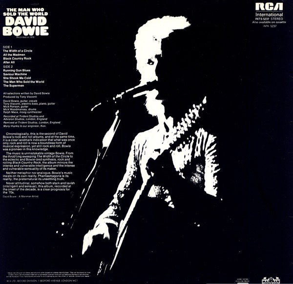 Image of Back Cover of LP - VG/VG+ - DAVID BOWIE, The Man Who Sold the World (RCA International Green; INTS 5237, UK 1983 Reissue), Edgewear. ,  - 2526443E