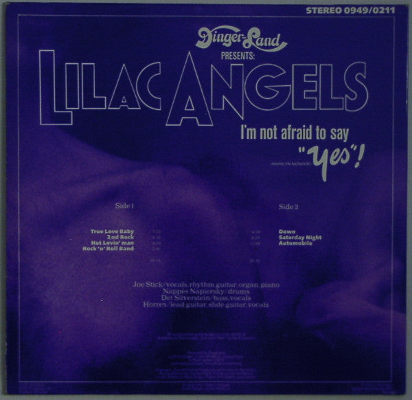 Image of Back Cover of 4844381S: LP - LILAC ANGELS, I'm Not Afraid To Say Yes (Dinger-Land; 0949/0211, Germany 1973, Laminated Gatefold Sleeve) Edge wear and a few spots of delamination. Disc is shiny and clean.  VG/VG+