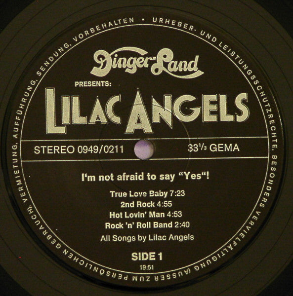 Image of Label Cover of LP - VG/VG+ - LILAC ANGELS, I'm Not Afraid To Say Yes (Dinger-Land; 0949/0211, Germany 1973, Laminated Gatefold Sleeve), Edge wear and a few spots of delamination. Disc is shiny and clean.,  - 4844381S