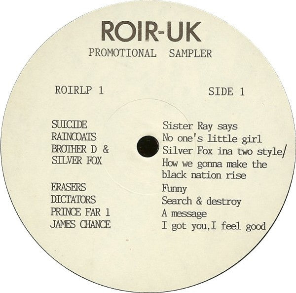 Image of Front Cover of LP - VG/VG+ - VARIOUS ARTISTS - TELEVISION, SUICIDE, RAINCOATS, FLIPPER, DUB SYNDICATE ETC, ROIR UK Sampler (Roir; ROIRLP1, US 1987, Promo, Numbered Plain Sleeve), Strong VG+, Press Release Stuck To Front Sleeve, Limited Edition Number 0169,  - 4725107E