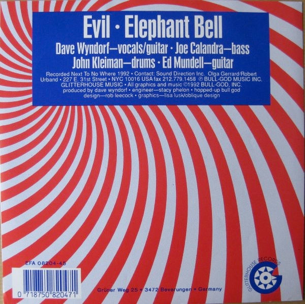 Image of Back Cover of 2154082S: 7" - MONSTERMAGNET, Evil / Elephant Bell (Glitterhouse Records; GR 0204.5, Germany 1992, Wraparound Sleeve, Splattered Transparent Vinyl.)   VG+/VG+