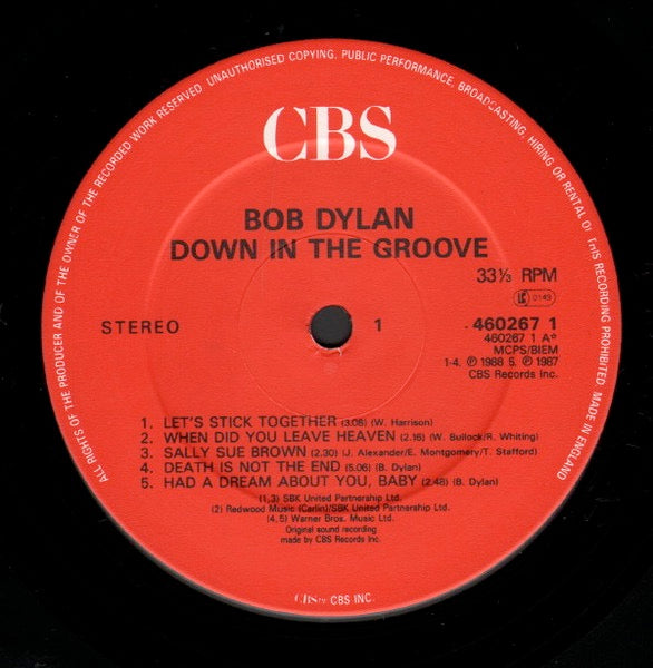 Image of Label of 4513045C: LP - BOB DYLAN, Down in the Groove (CBS; 4602671, UK 1988, Inner)   VG+/EX