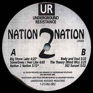 Image of Front Cover of 12" - /VG - UNDERGROUND RESISTANCE, Nation 2 Nation (Underground Resistance; UR005, US 1991, Plain Sleeve), Couple light marks, plays VG, The finest UR in their catalog? Could be..Essential Detroit Techno. - 2346073S