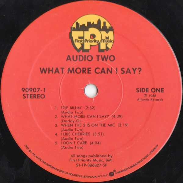 Image of Label Cover of LP - VG/VG - AUDIO TWO, What More Can I Say? (First Priority; 90907-1, US 1988, Picture Sleeve), ,  - 3126014E
