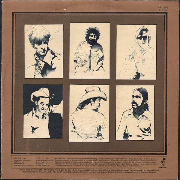 Image of Back Cover of 2444040S: LP - THE GRATEFUL DEAD, Workingman's Dead (WB Orange; WS 1869, UK 1970, Back Cover Upside Down, Stereo) Edge Wear  VG/VG